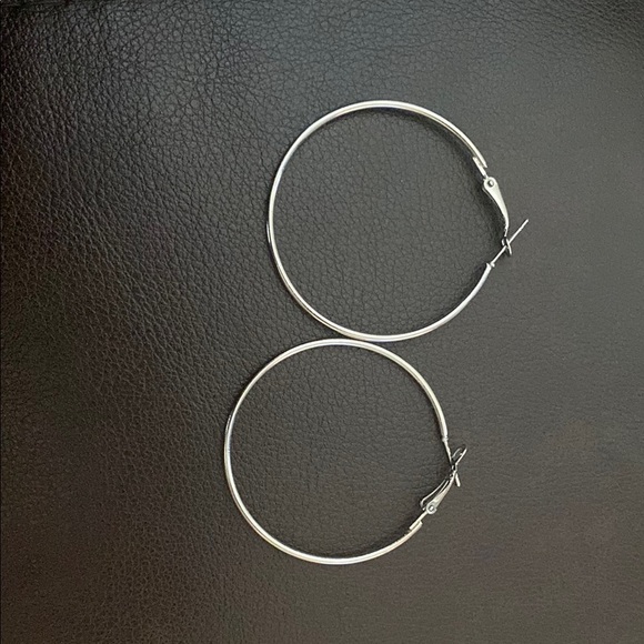 Silver Modern Hoop Earrings with Clasp - Picture 1 of 5